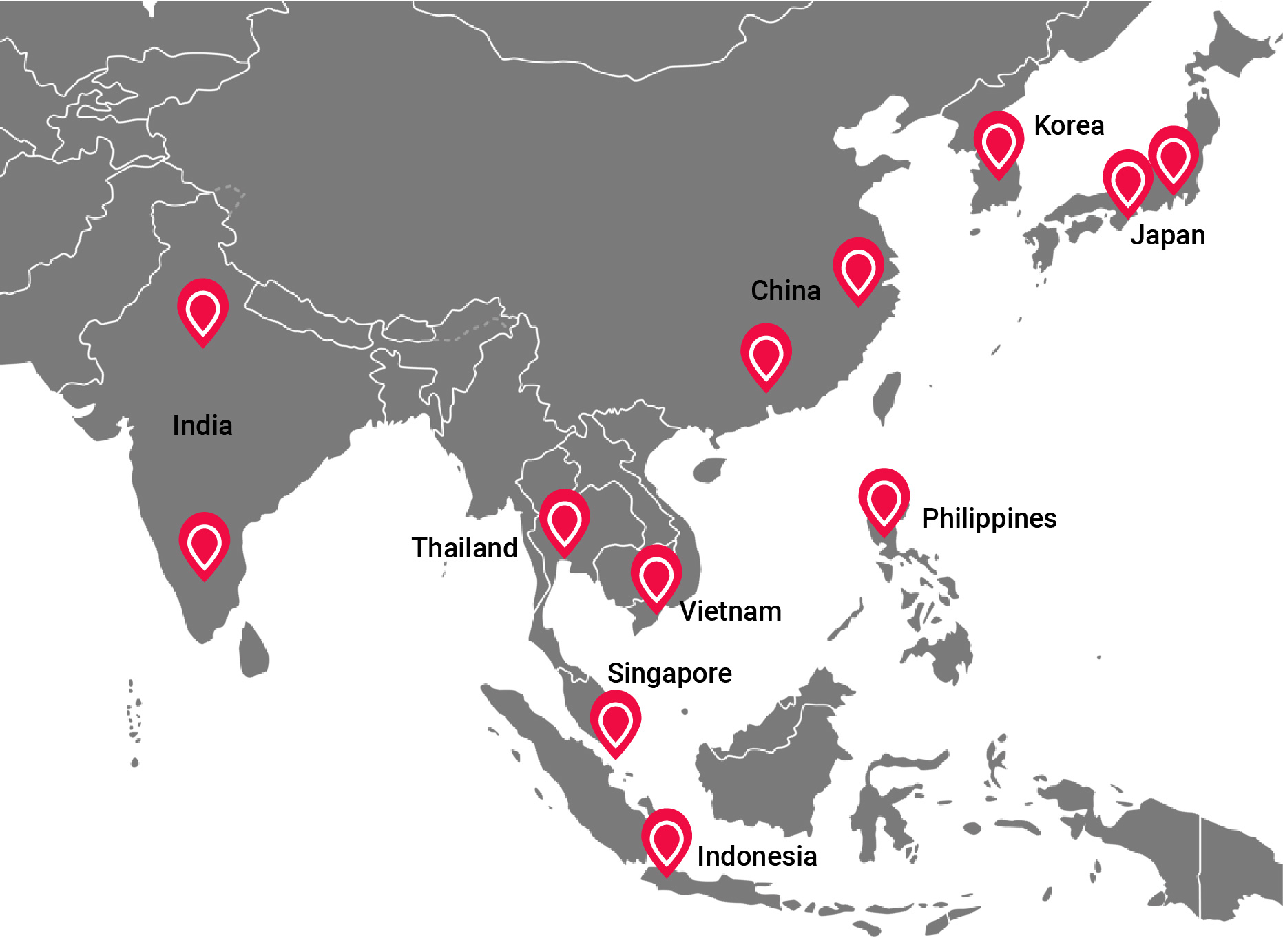 Map showing インテージグループ アジア拠点